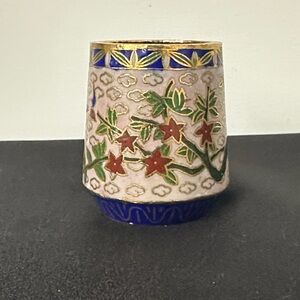 Blue and Cream Floral Cloisonné Decorative Toothpick Holder